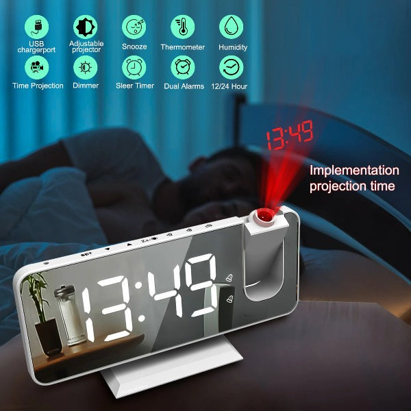 FM Radio LED Digital Smart Alarm Clock Watch Table Electronic Desktop Clocks USB Wake up Clock with 180° Time Projection Snooze