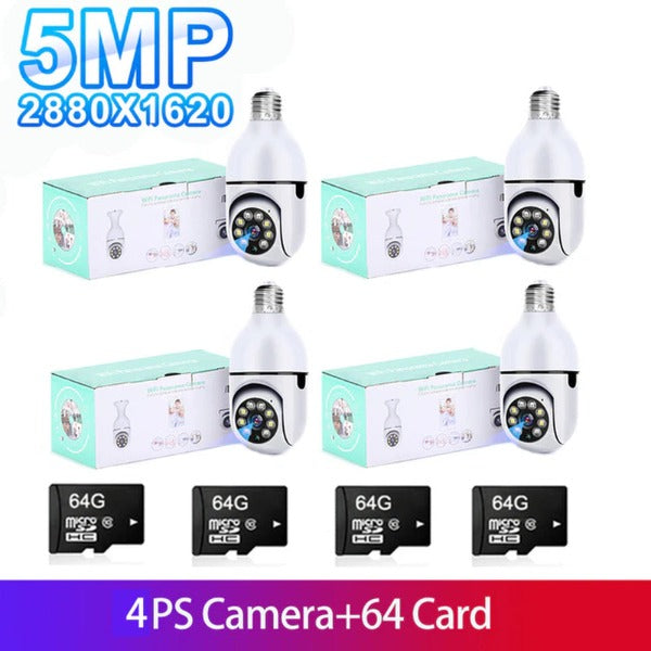 5G Wifi 5MP E27 Bulb Surveillance Camera Indoor 4X Digital Zoom AI Human Detect Full Color Night Vision Wireless Cam Smart Home