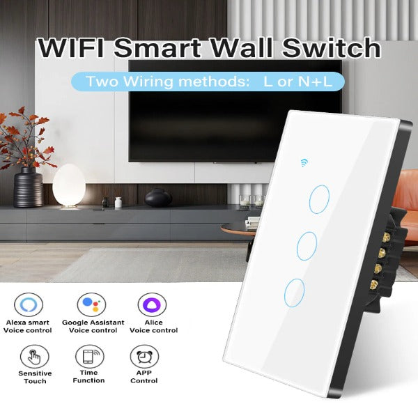 Tuya Wifi US Smart Light Switch Neutral Wire/No Neutral Wire Required 120 Type Wall Touch Switch Work with Alexa, Google Home