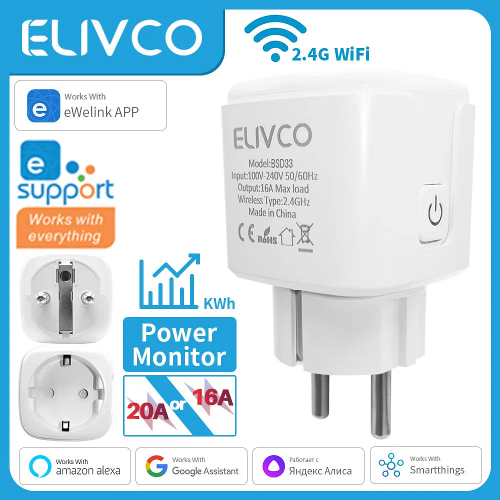 Smart Plug WiFi EU Socket With Power Monitoring Timing