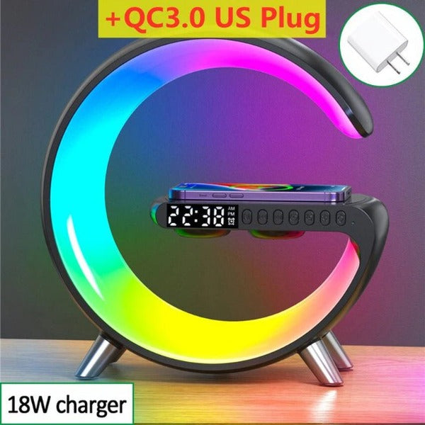 Multifunctional Wireless Charger Stand Alarm Clock Speaker APP RGB Light Fast Charging Station for Iphone X 11 12 13 14 Samsung